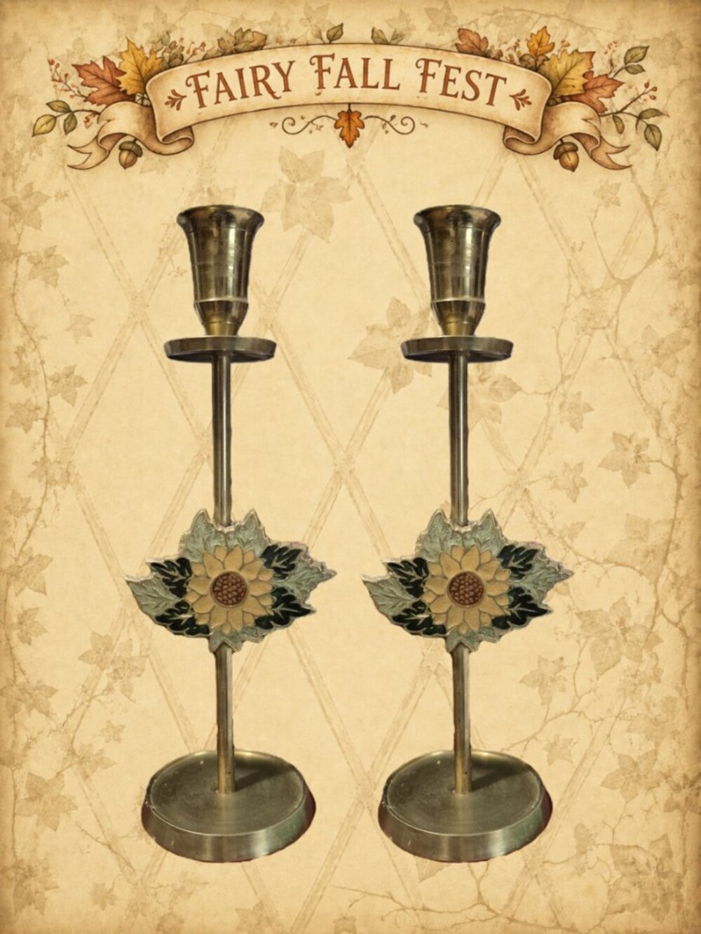 Forgotten Gardens π₯π§ββοΈ Vintage Brass Sunflower Candlestick Holders Set of 2